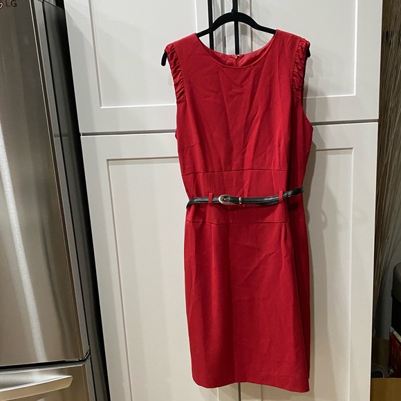 Sharagano Dresses & Skirts - EUC Sharagano  Belted Non Stretch Red Dress